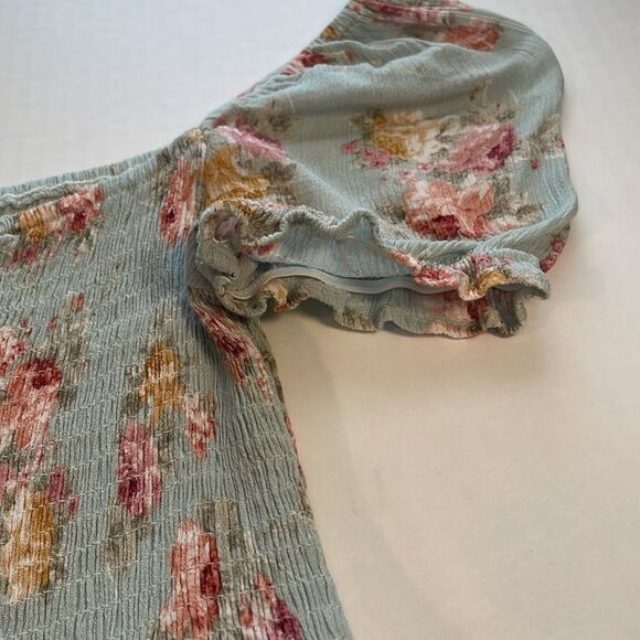 Becool Peasant Babydoll Smocked Mini Dress Puff Sleeves Spring Easter Floral S - Picture 9 of 16